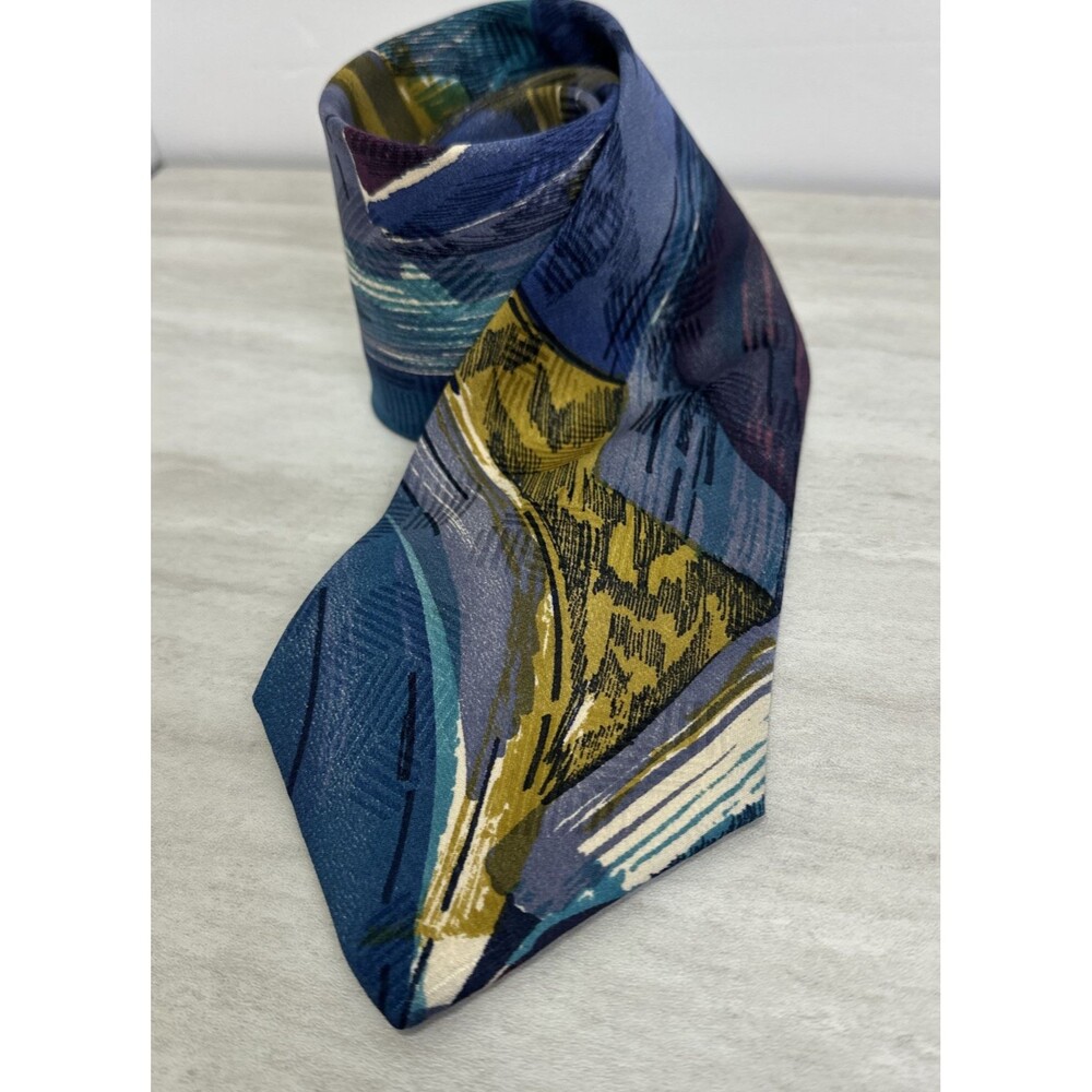 Z UOMO Vintage Handmade in ITALY 100% Silk Tie Blue Purple Abstract Y2K